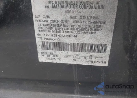 2010 Mazda Mazda6 I Sport z USA, uszkodzony, nr VIN 1YVHZ8BH9A5M37844